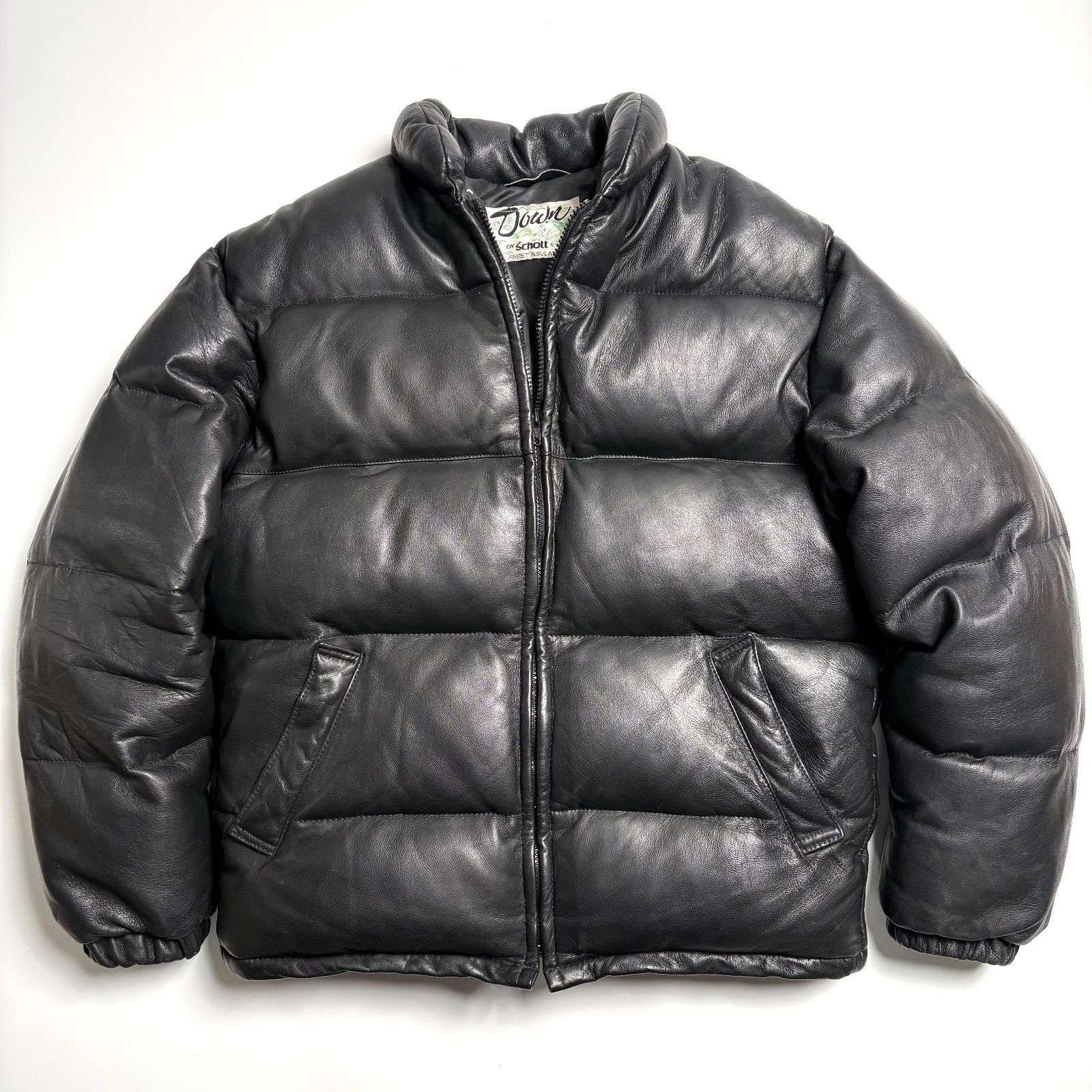 【米国製】schott ダウンジャケット　レザー　本革　ブラック　38 米国製】Schott レザー ダウンジャケット 黒 38 LENZIP - メルカリ