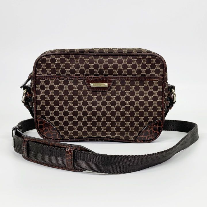 CELINE セリーヌ マカダム柄 ショルダーバッグ キャンバス ダークブラウン