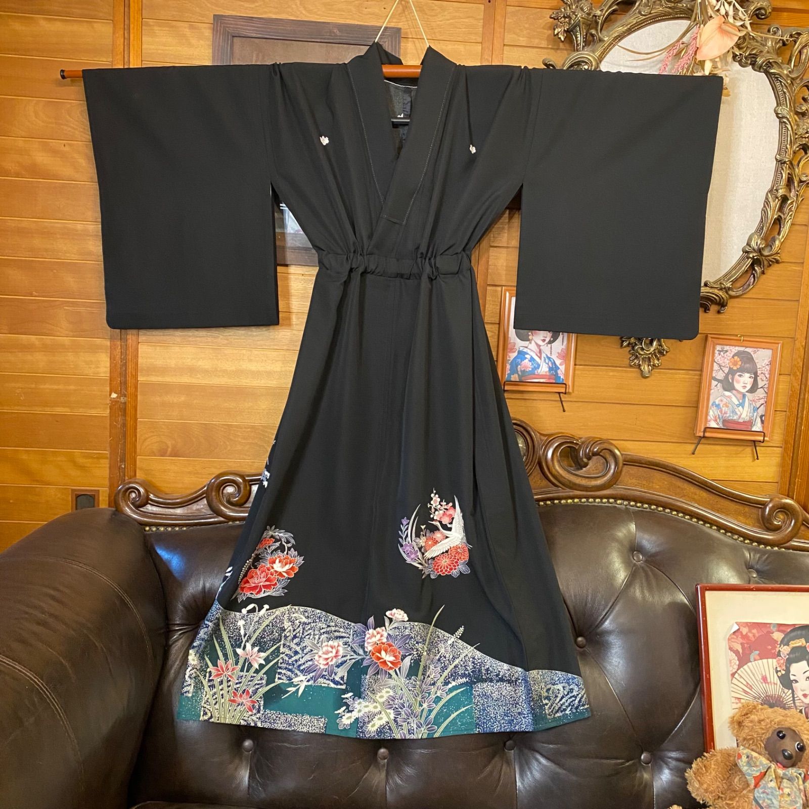 黒留袖 単衣着物 リメイク ワンピース ドレス セミロング 和洋折衷