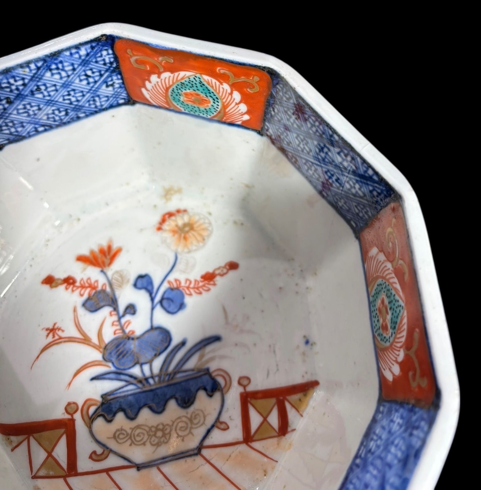 古伊万里 染錦 大鉢 梅鳥草花文図 金彩 色絵 盛り鉢 取り皿 飾り皿 和