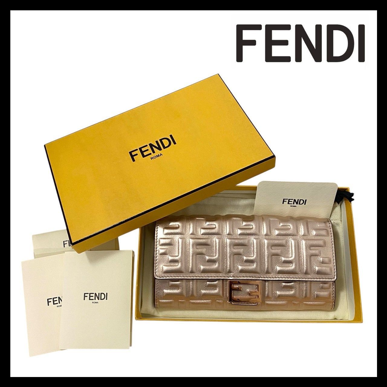FENDI】エンボスロゴ コンチネンタル 長財布 8M0251 レザー ゴールド