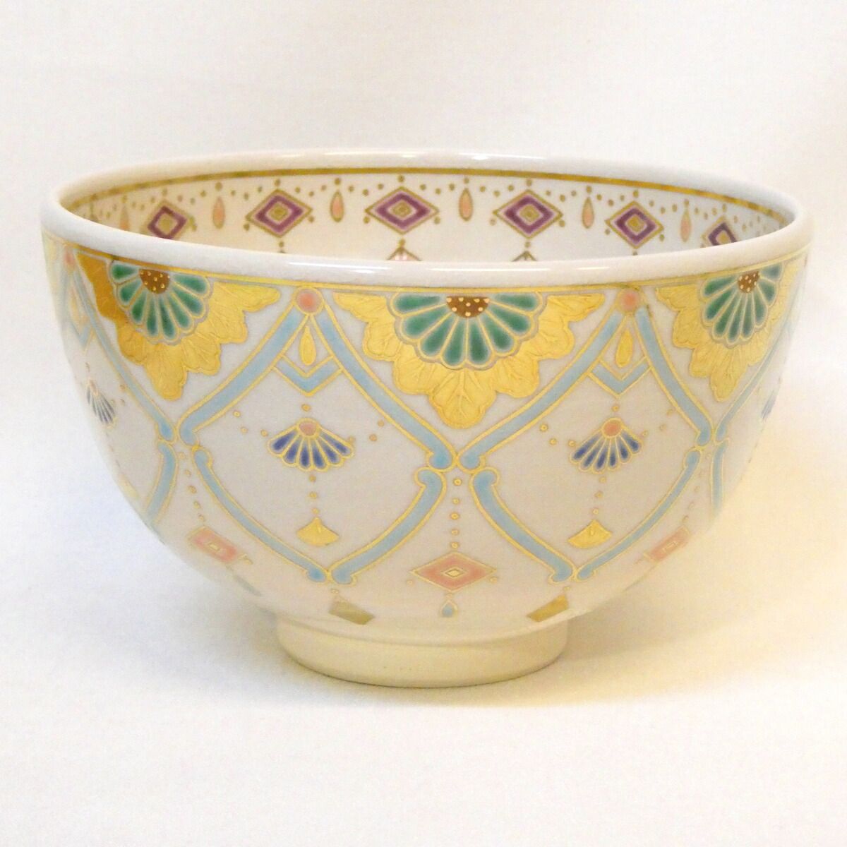 年末特売品】平安竜谷窯 三代目 宮川香雲作瓔珞紋 茶碗 上作 高級