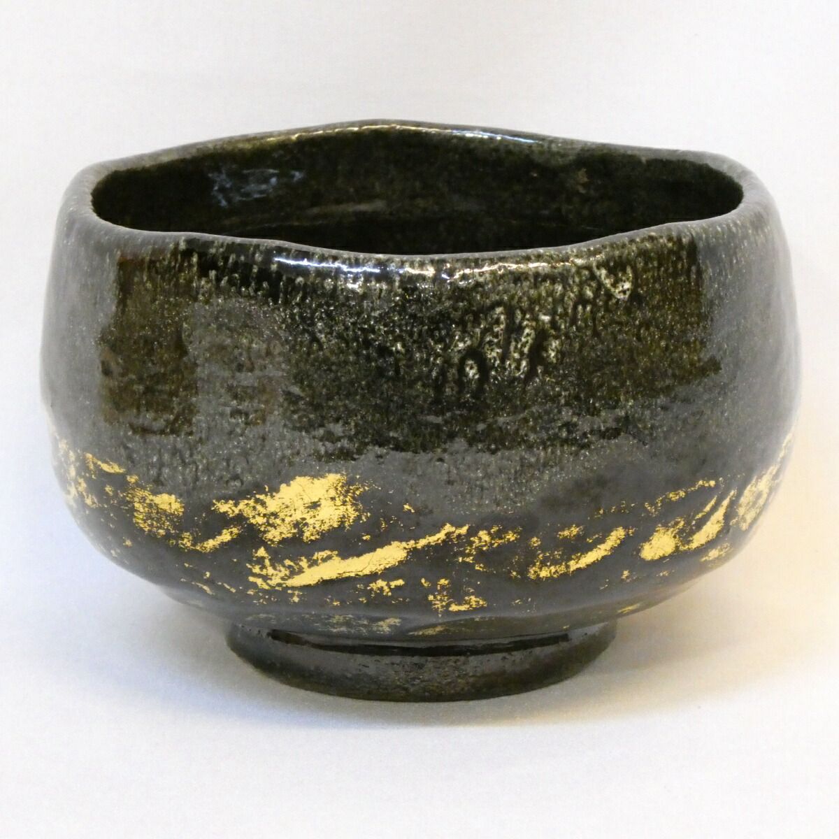 年末特売品】七代吉向松月(蕃斎)作 黒碧釉 金彩 茶碗 茶道具【中古 美