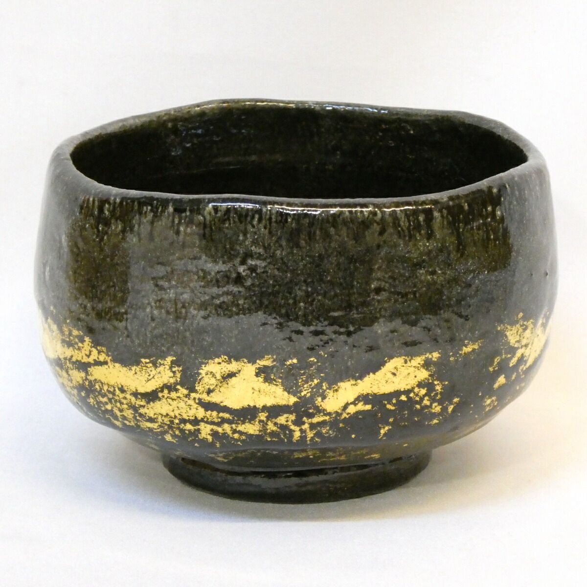 最終値下げ！茶道具　吉向松月作　金彩皆具一式　　 共箱 年末特売品】七代吉向松月(蕃斎)作 黒碧釉 金彩 茶碗 茶道具【中古 美