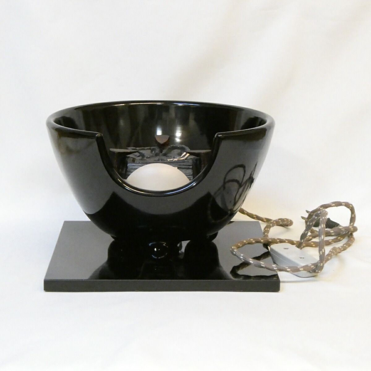 創巧野々田】 九寸 F406 黒真塗紅鉢 B 裏千家流炭型電熱 前瓦と香炊付