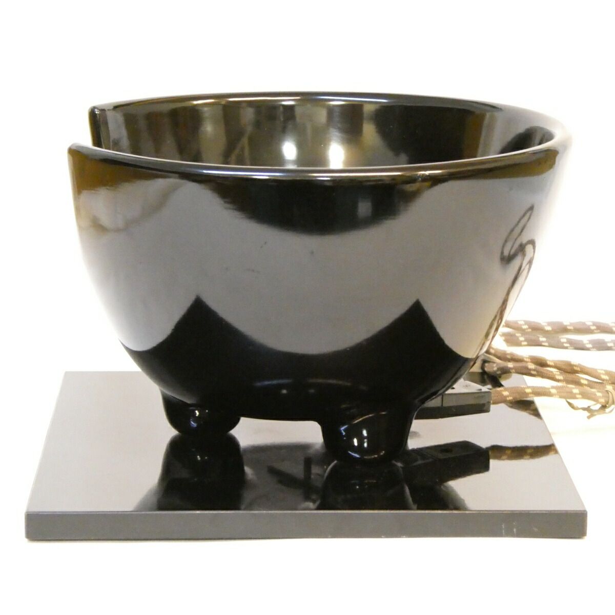 創巧野々田】 九寸 F406 黒真塗紅鉢 B 裏千家流炭型電熱 前瓦と香炊付