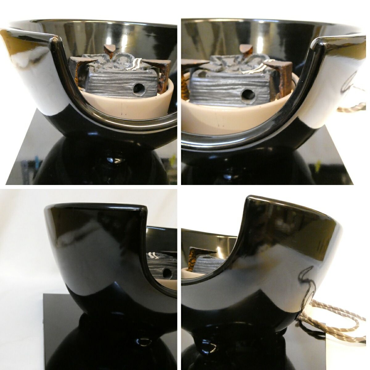 創巧野々田】 九寸 F406 黒真塗紅鉢 B 裏千家流炭型電熱 前瓦と香炊付