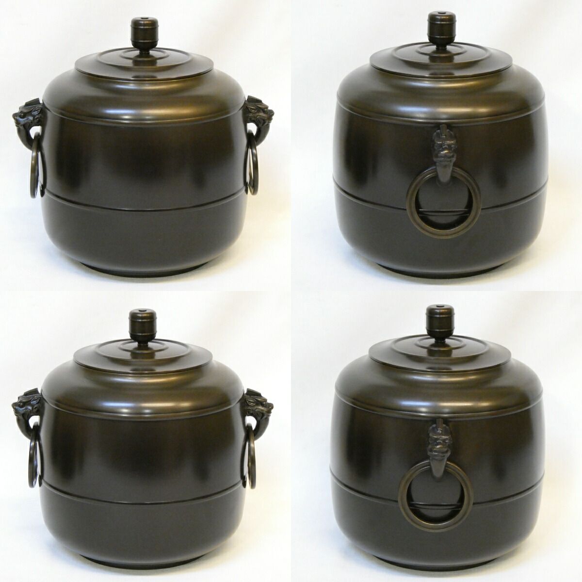 年末特売品】高岡鋳師 金谷浄雲作 利休好 唐銅皆具 一揃 鬼面鐶付 利休