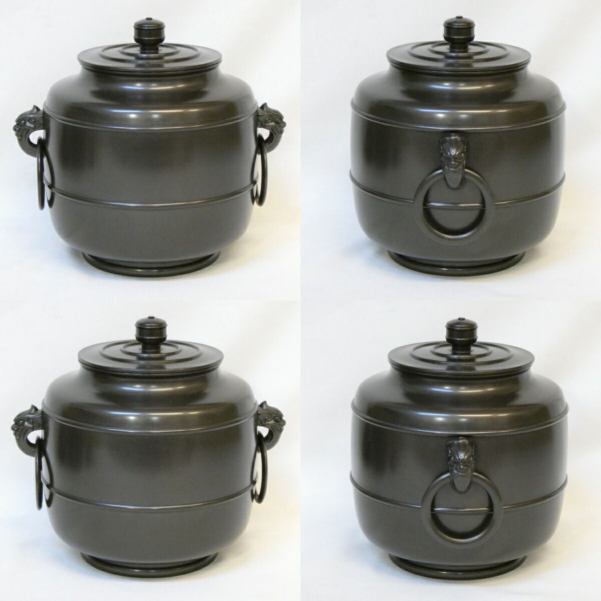 年末特売品】高岡鋳師 般若勘渓作 利休好 唐銅皆具 一揃 鬼面鐶付 鍋長