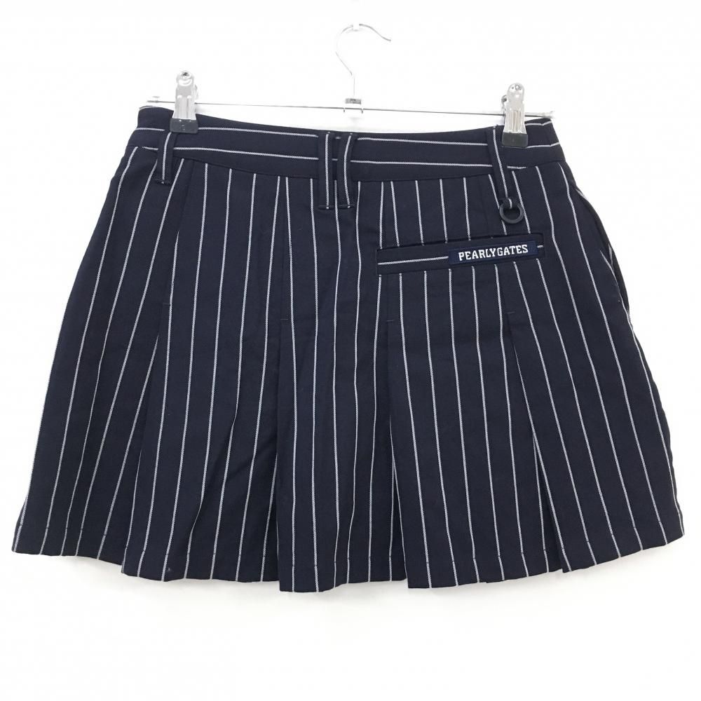 超美品】パーリーゲイツ プリーツスカート ネイビー×白 ストライプ