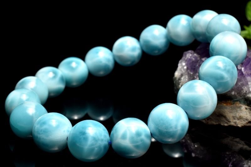 【１点物】AAA+ドミニカブルー亀甲模様 ラリマー　11mm　ブレスレット パワーストーン 天然石 _MC3242