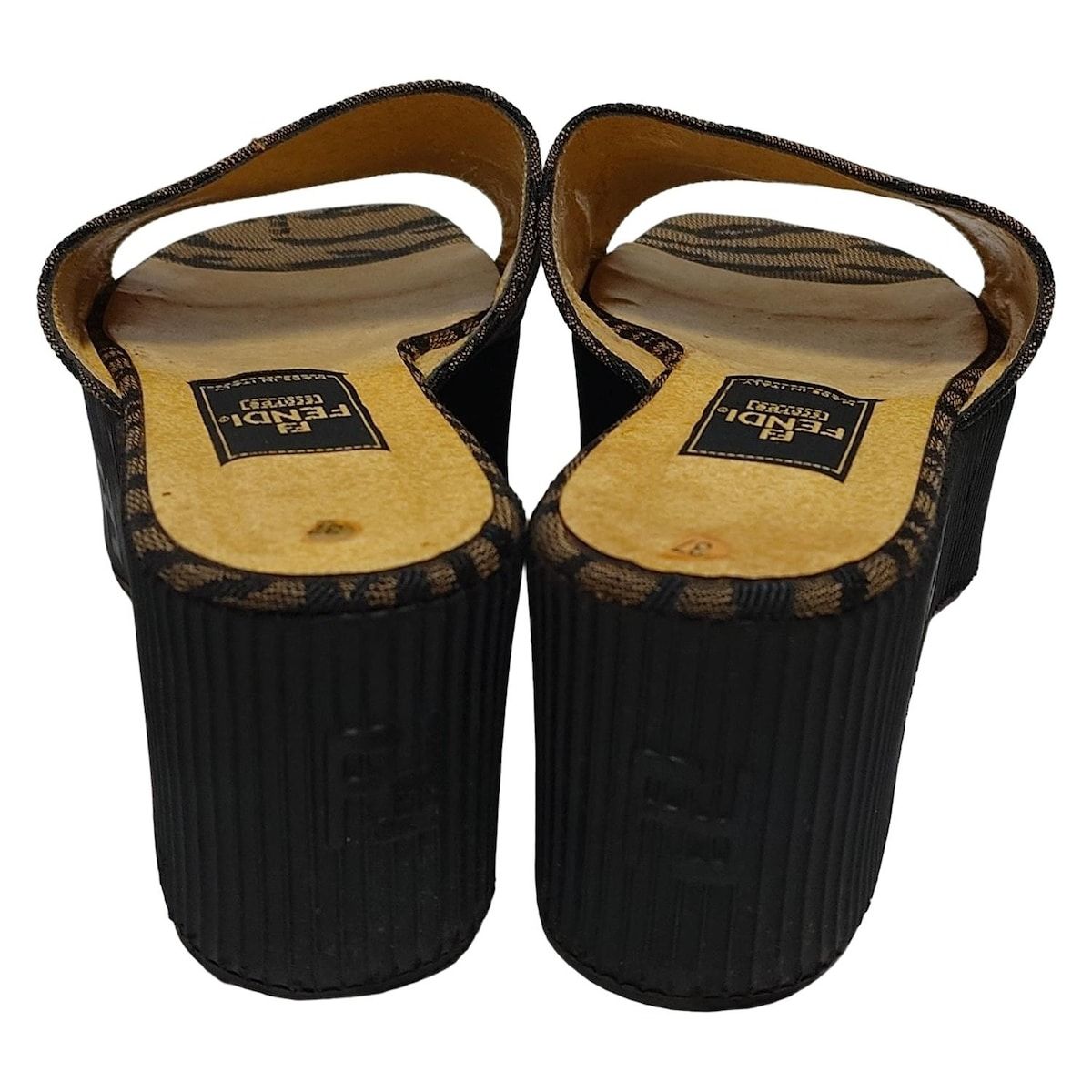 FENDI(フェンディ) ミュール 37 レディース - 黒×ダークブラウン