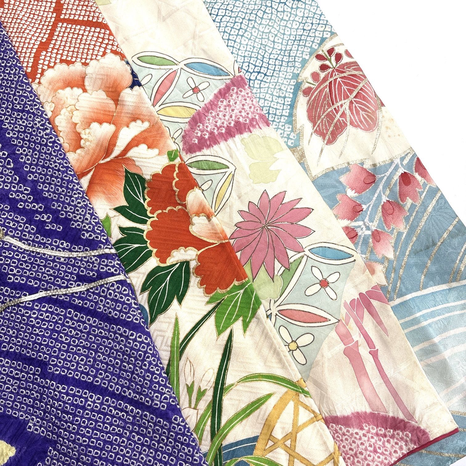 振袖 4枚 正絹 着物まとめ売り 同梱購入歓迎 リメイク用 着付け練習用