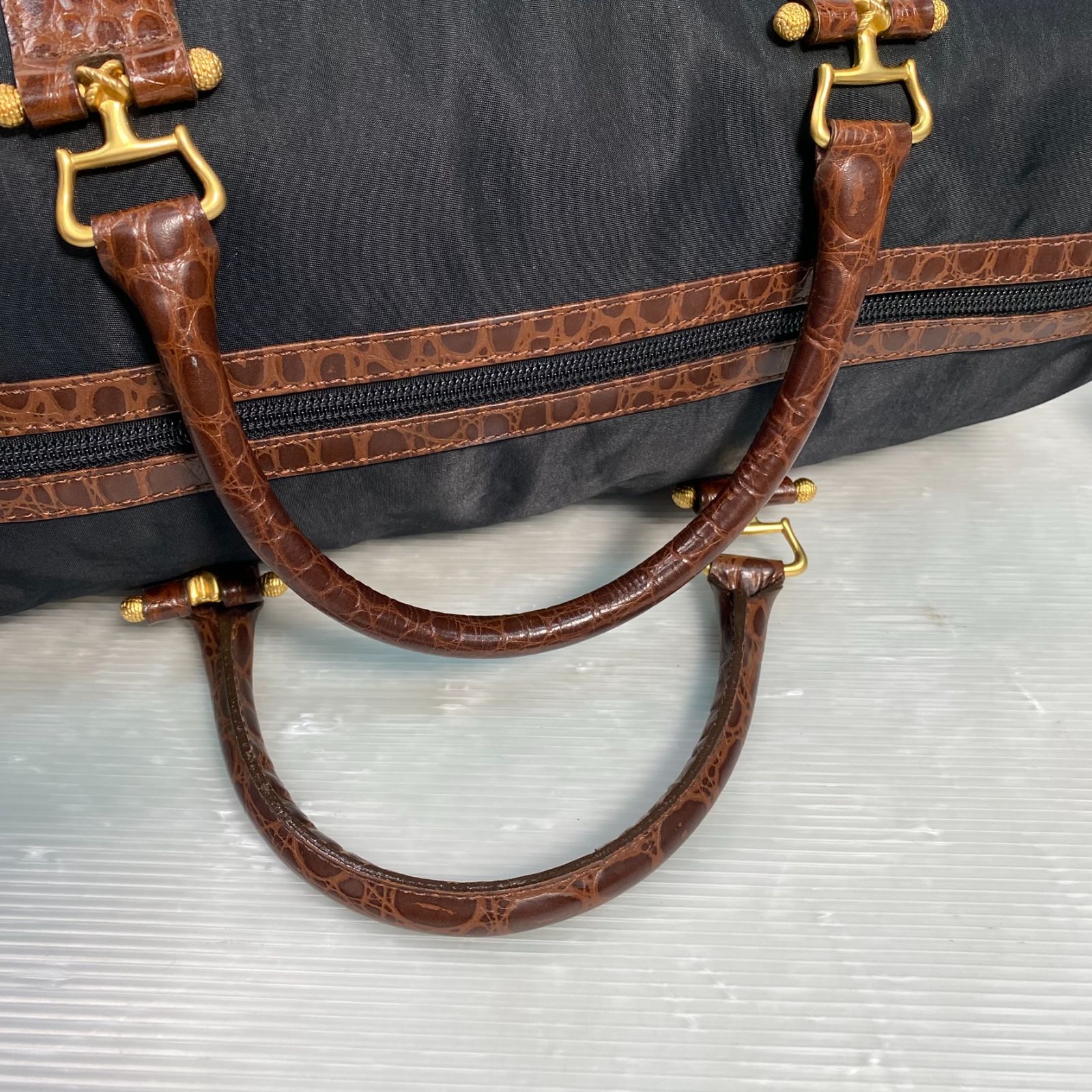 バレンシアガ ボストンバック クロコ型押し BB ブラック ゴールド ヴィンテージ BALENCIAGA ・バレンシアガ ミニボストンバッグ 2Way