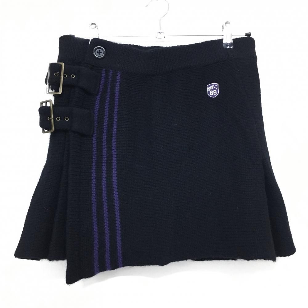 kmjfukさん専用　PEARLY GATES 黒プリーツスカート サイズ1 美品】パーリーゲイツ 巻きニットスカート 黒×パープル 後裾プリーツ