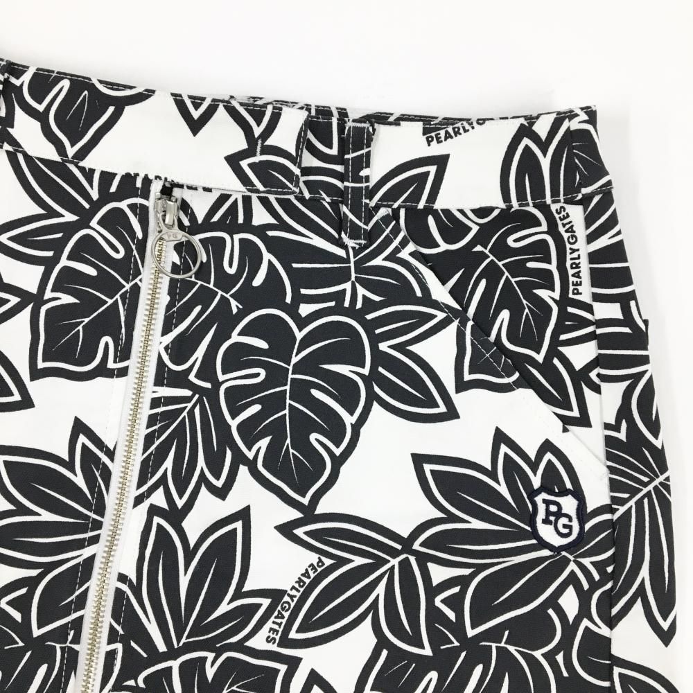 新品】パーリーゲイツ スカート 白×黒 リーフ総柄 接触冷感 UVカット