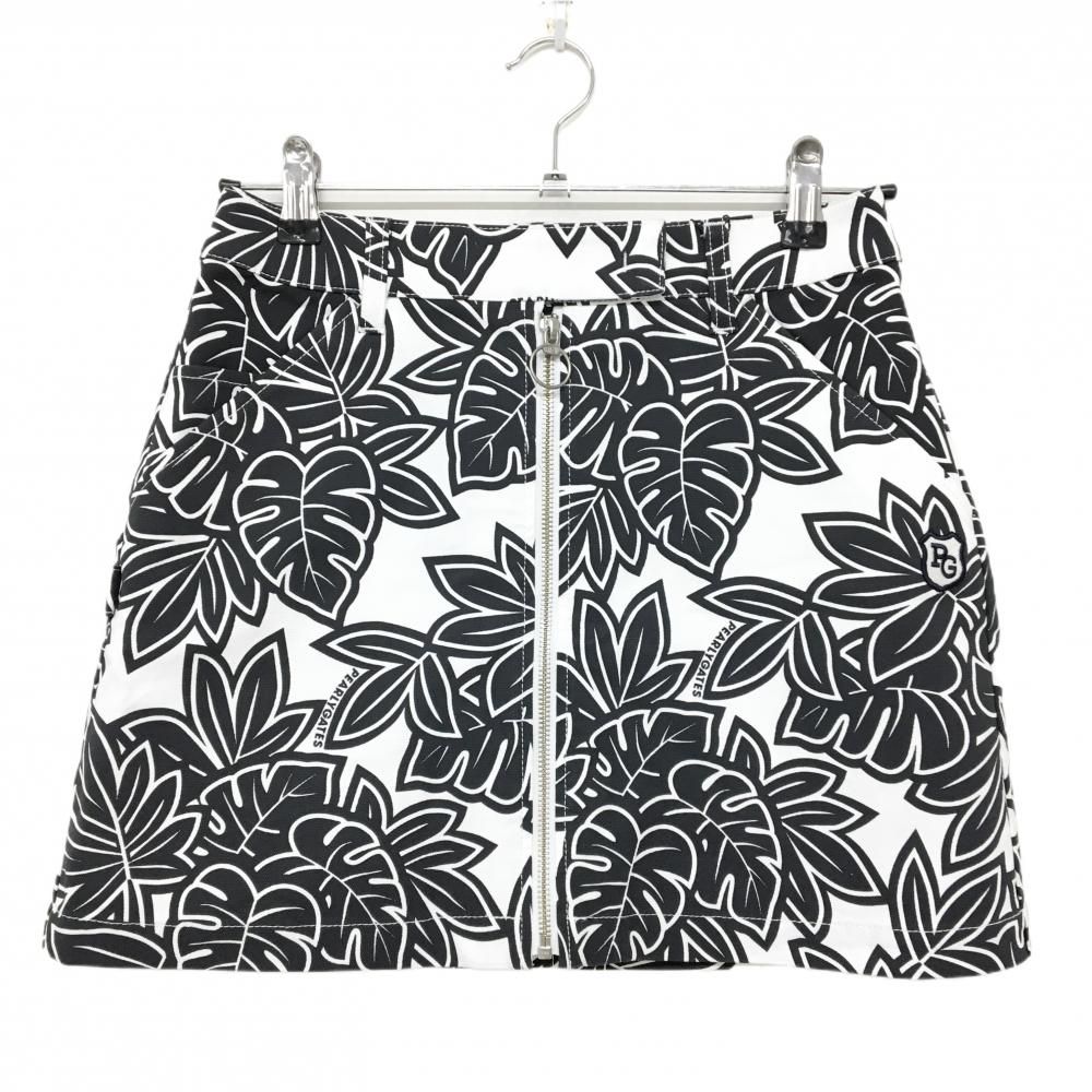 新品】パーリーゲイツ スカート 白×黒 リーフ総柄 接触冷感 UVカット