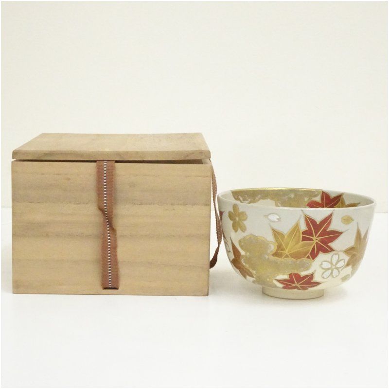 京焼 橋本紫雲造 色絵紅葉文茶碗（保護箱） 茶道 抹茶 おしゃれ 抹茶