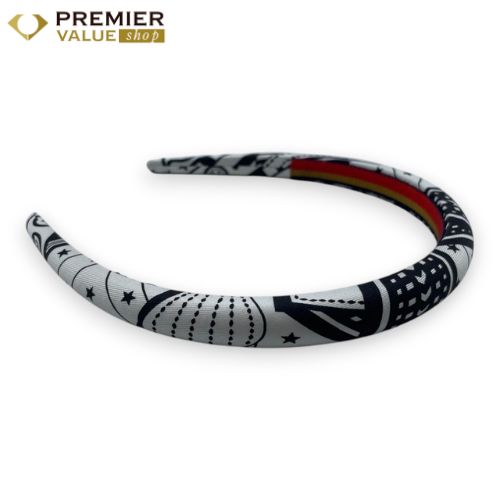 エルメス カチューシャ ジナ ジグザグ ホワイト / ブラック シルク100