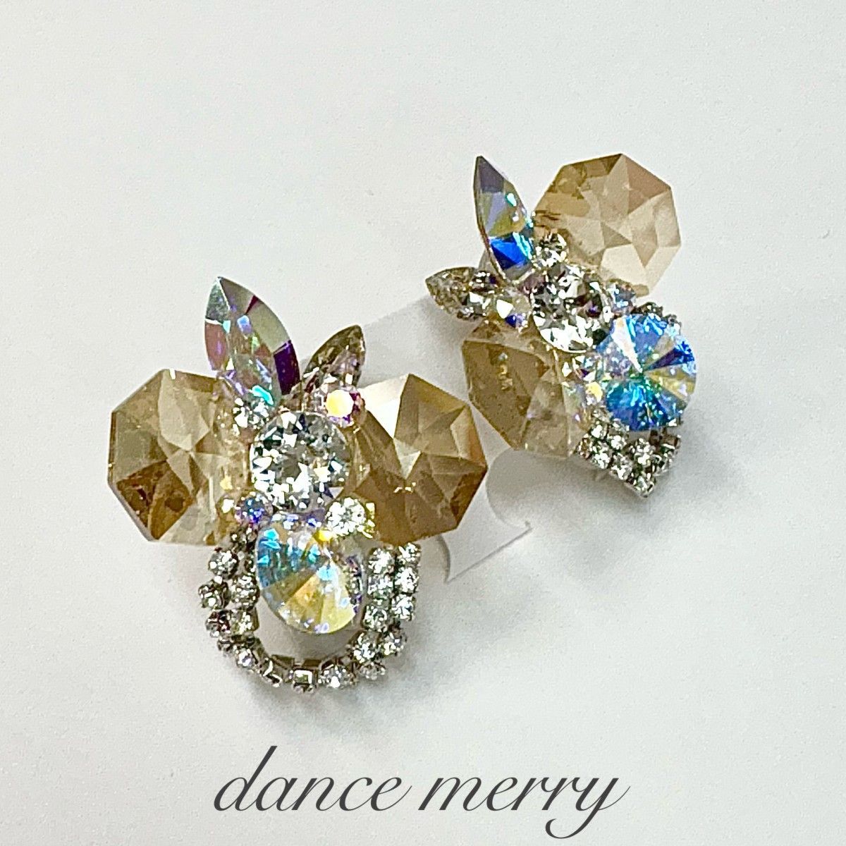 豪華 新品 社交ダンス イヤリング パーティ ベージュ スワロ オーロラ