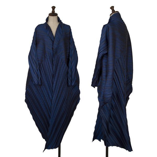 イッセイミヤケISSEY MIYAKE プリーツ切替ドルマンコート 青2 イッセイ