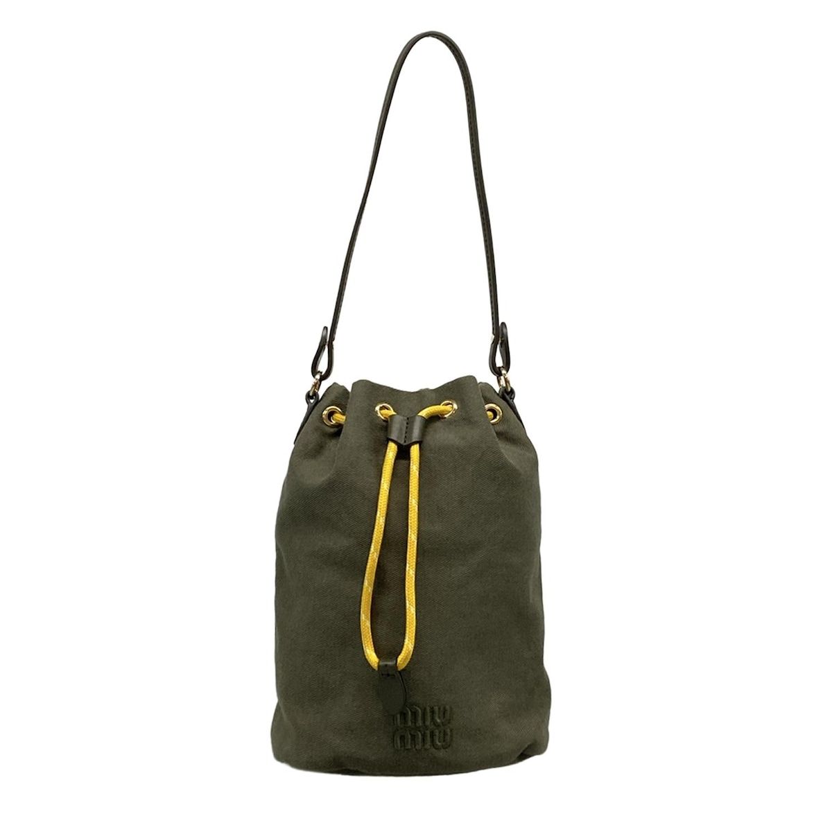 miumiu(ミュウミュウ) ハンドバッグ - カーキ 巾着型 コットン、レザー