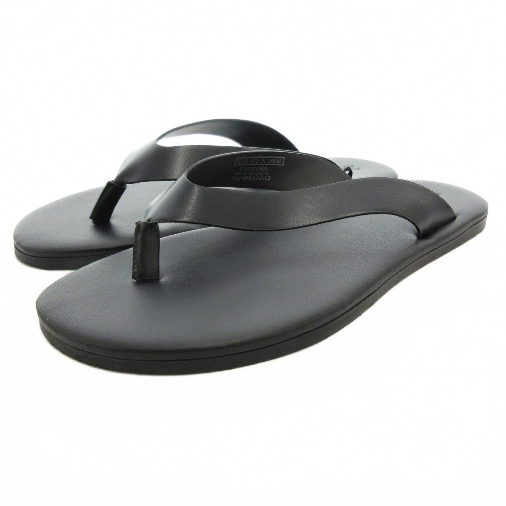 ザラ ZARA トングサンダル ビーチ フェイクレザー 41 黒 ブラック /GV