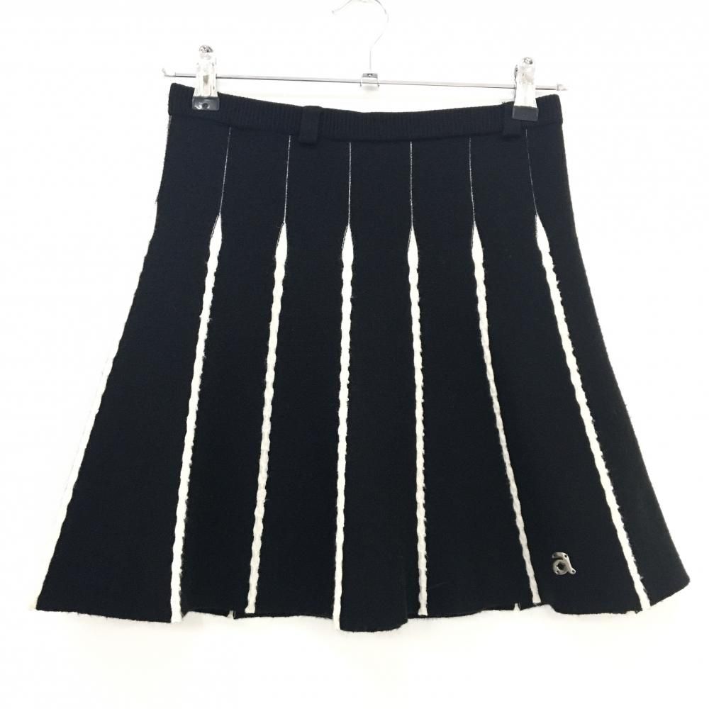 美品】アルチビオ ニットスカート 黒×白 ケーブル編みライン ウール混