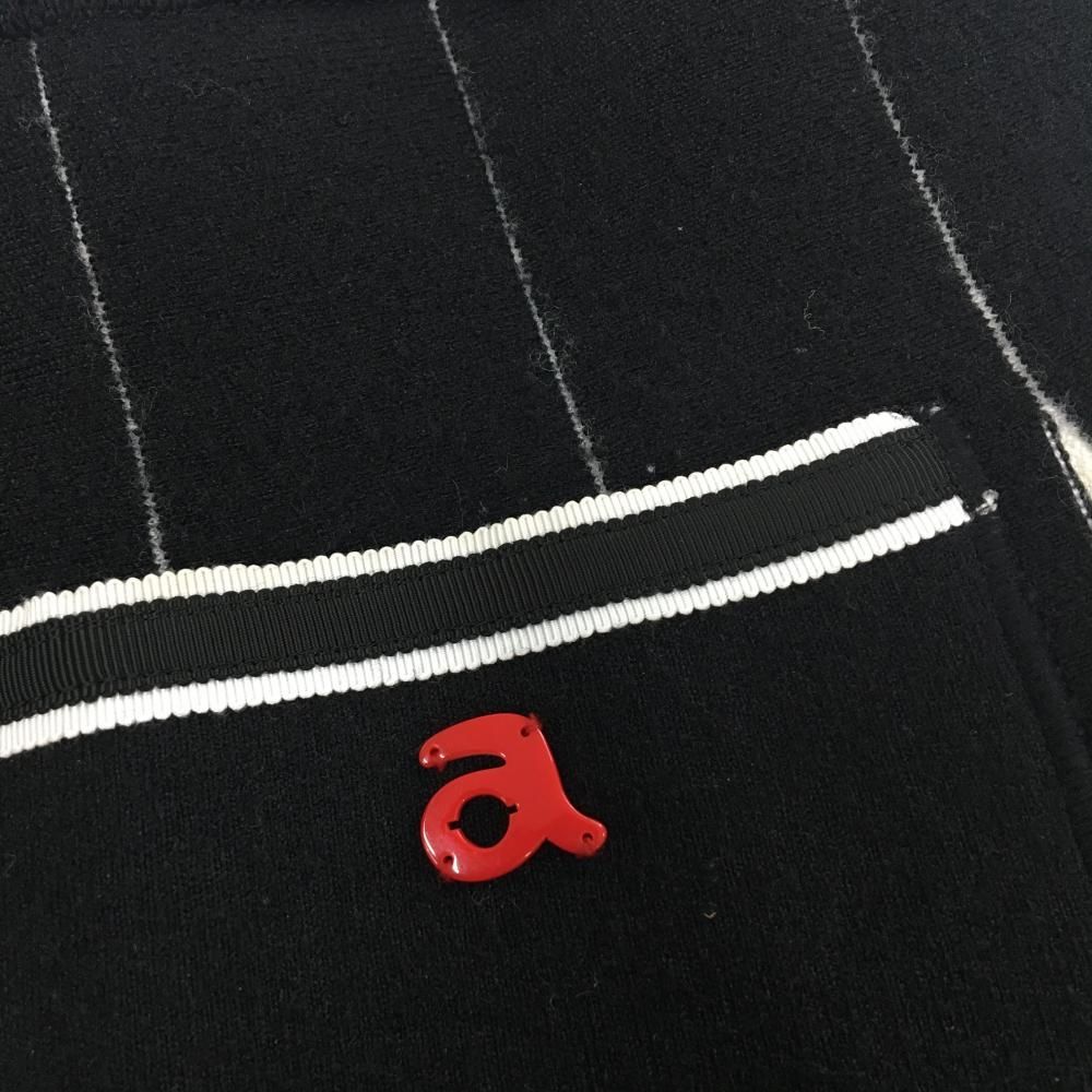 美品】アルチビオ ニットスカート 黒×白 ケーブル編みライン ウール混