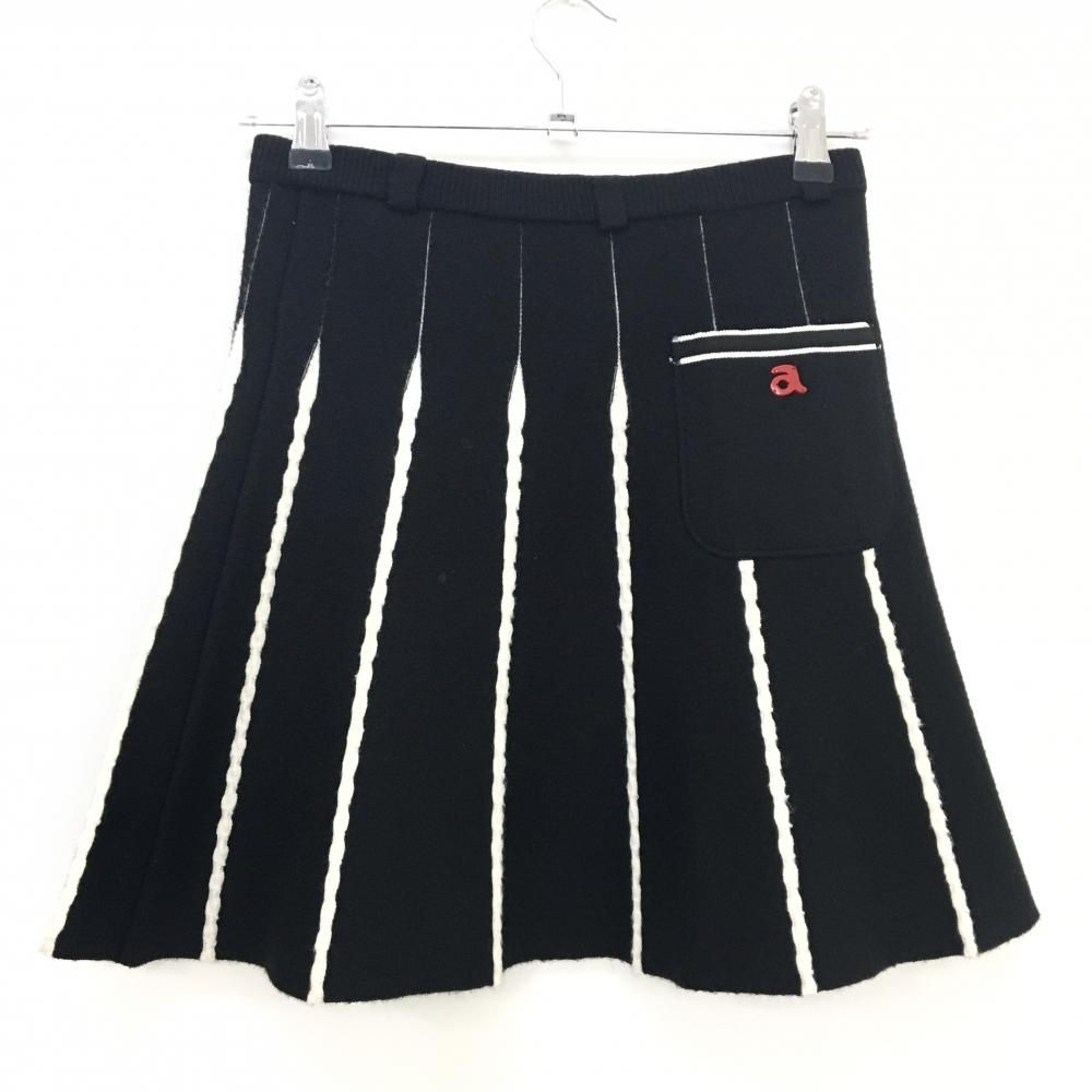 値下げ中！【新品】アルチビオ ニットスカート 美品】アルチビオ ニットスカート 黒×白 ケーブル編みライン ウール混
