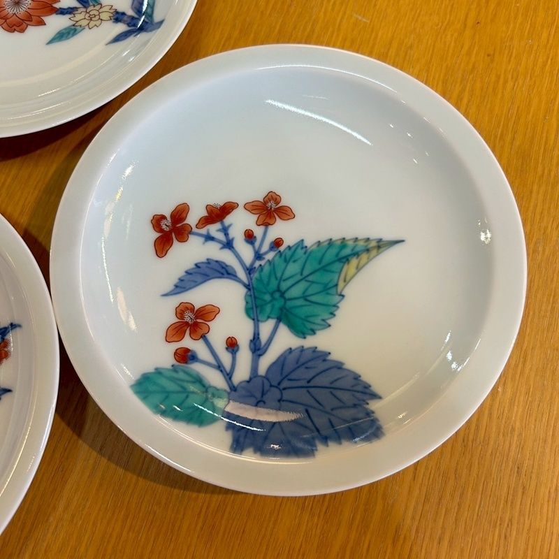 今泉今右衛門窯 色鍋島 銘々皿 5枚セット 16.5cm 錦花絵 笹絵 絵変わり