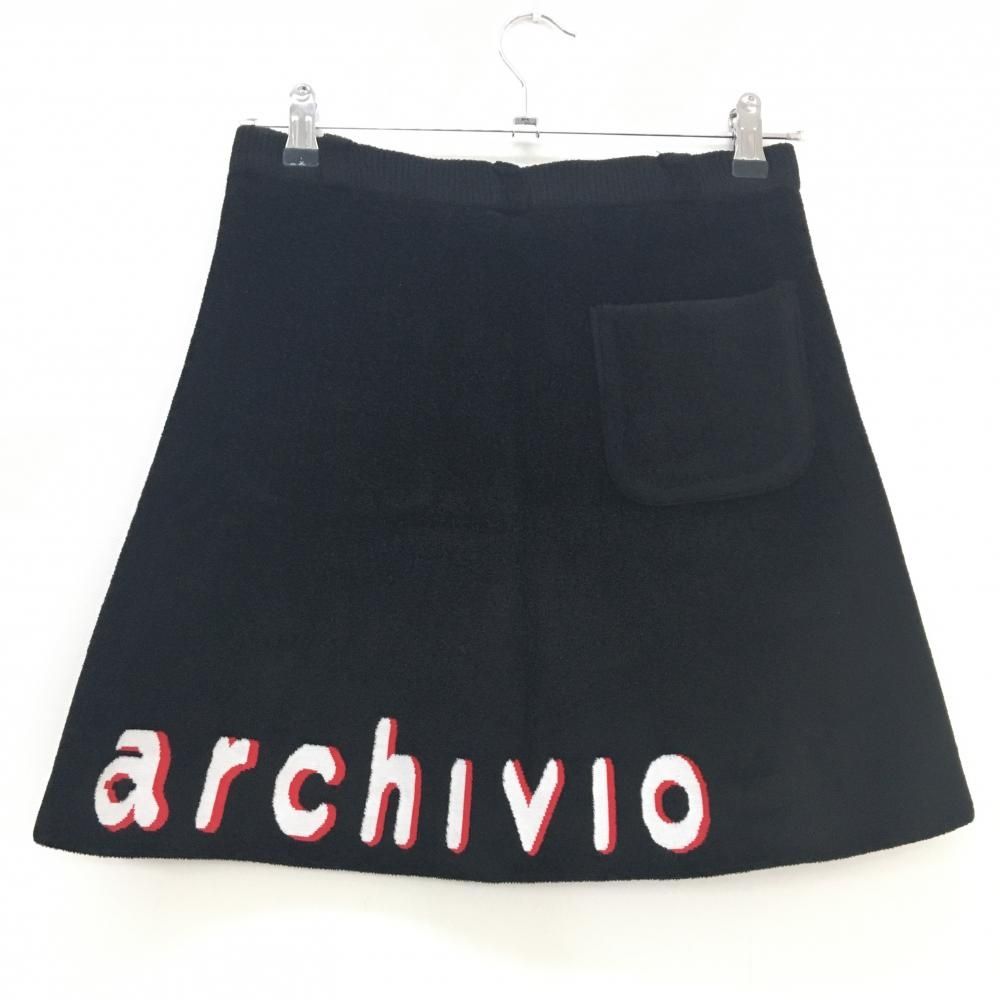 (美品)アルチビオarchivio ニットプルオーバー・スカート サイズ36 美品】アルチビオ ニットスカート 黒 ロゴ白 モールニット 裾ロゴ