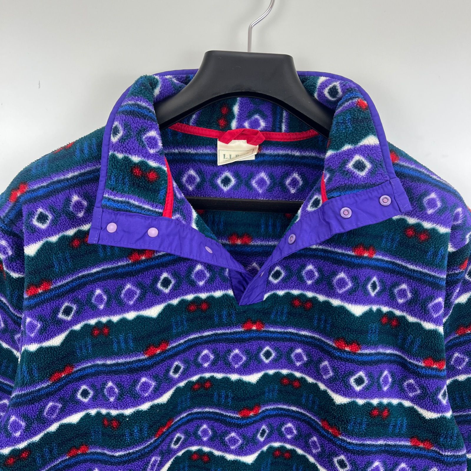 L.L.Bean 70s vintage snap-t fleece top KIDS XL エルエルビーン 総柄 