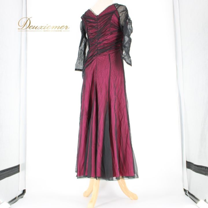 【美品 社交ダンス衣装】ワンピース ドレス ピンク 濃ピンク黒 ブラック レース スタンダードドレス WS0607D ブラック/ローズピンク M 社交ダンス