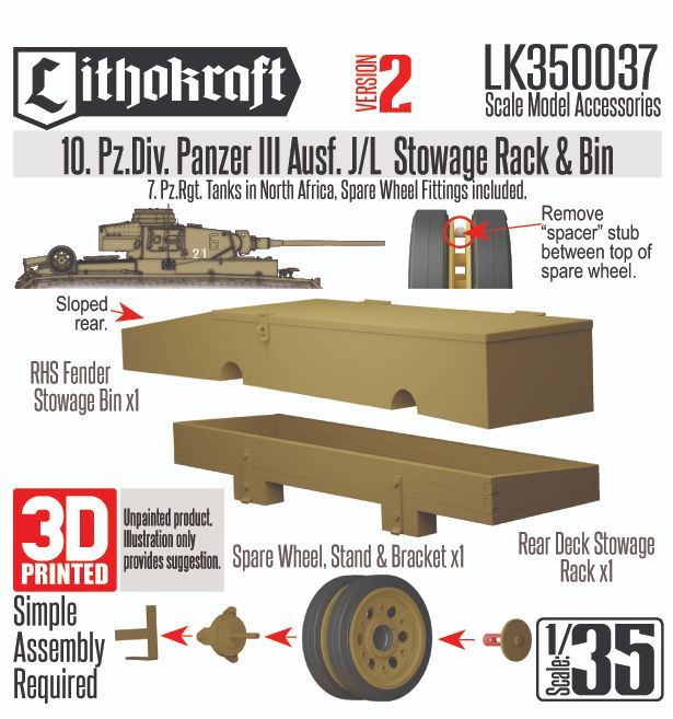 リソクラフト LK350037 1/35 WWII ドイツ III号戦車J/L型用荷物ラック/雑具箱セット 第10装甲師団 バージョン2