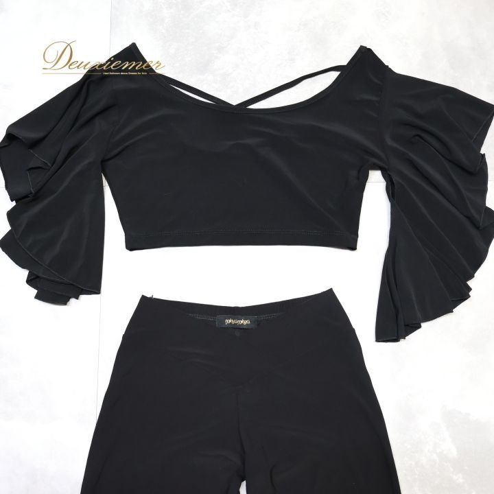 【ベリーダンス用衣装】ブラック 山吹色 miyamiya レッスン着 上下セット 送料無料』【ベリーダンス用衣装】ブラック 山吹色 miyamiya レッスン