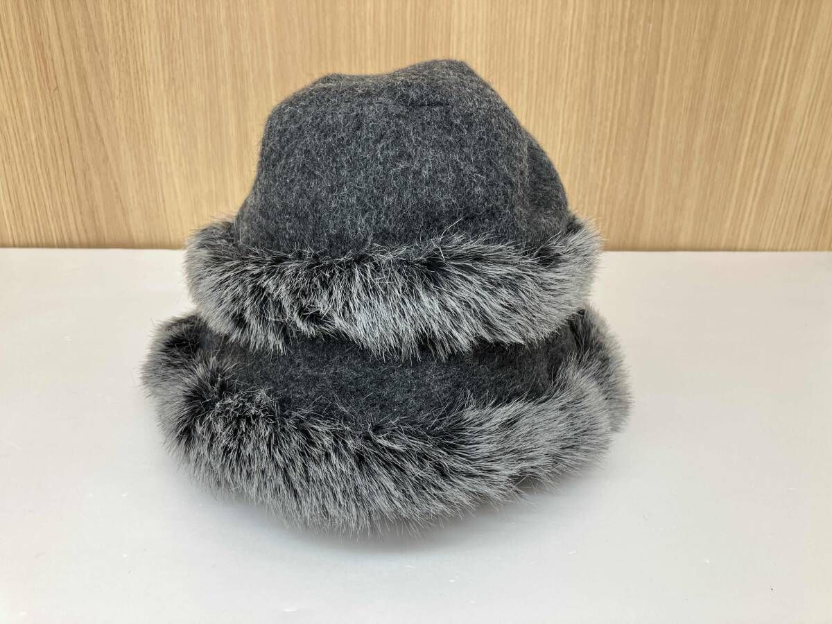 ★新品・タグ付き★アシーナニューヨーク　ファー付き　ウールハット　グレー Athena NewYork アシーナニューヨーク バケットハット ウール100% 日本