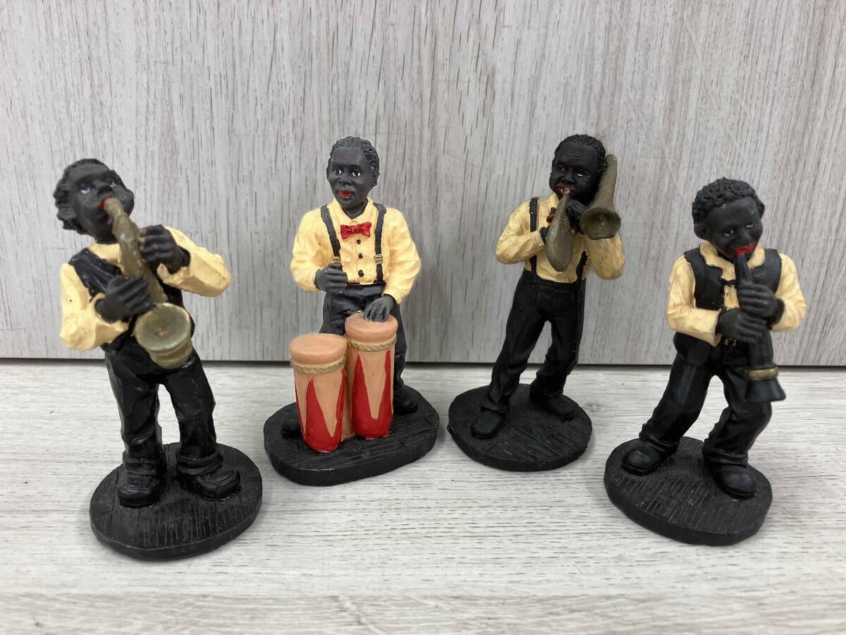 ブラックジャズバンド人形 アメリカン雑貨 黒人ジャズバンド人形 フィギュア 置物 4点セット