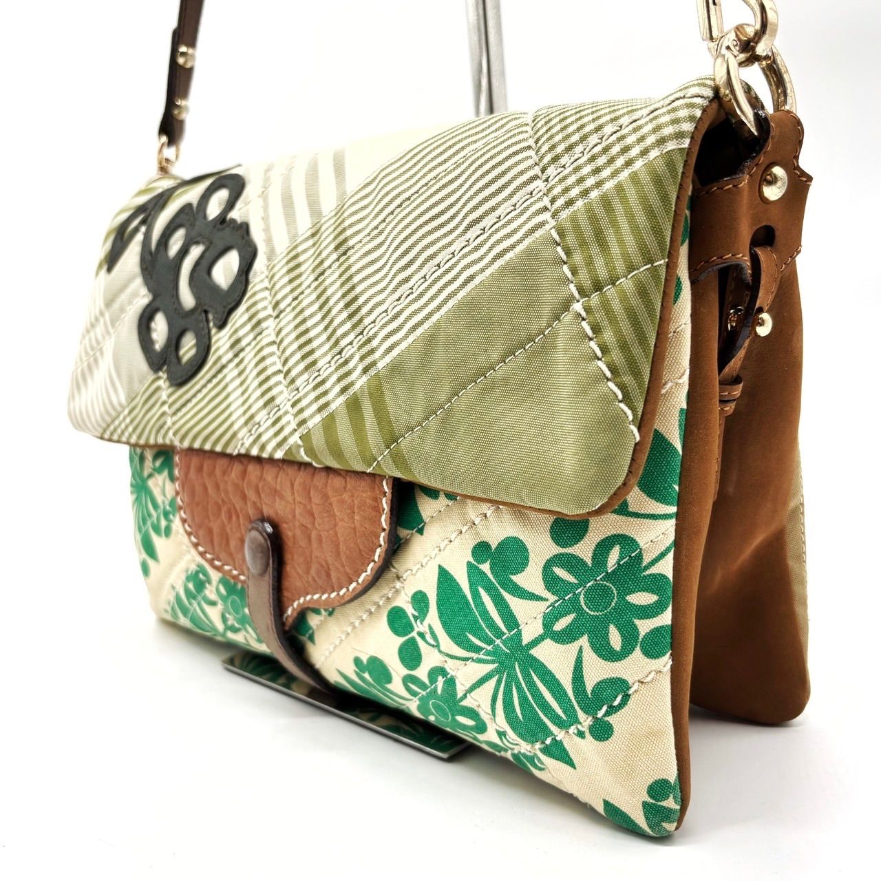 JAMIN PUECH ジャマン ピュエッシュ ハンドバッグ ポーチ ショルダーバッグ フラップ チェック柄 花柄 フラワーモチーフ キャンバス レザー 革 ブラウン 茶色 ユニセックス 男女兼用 メンズ レディース