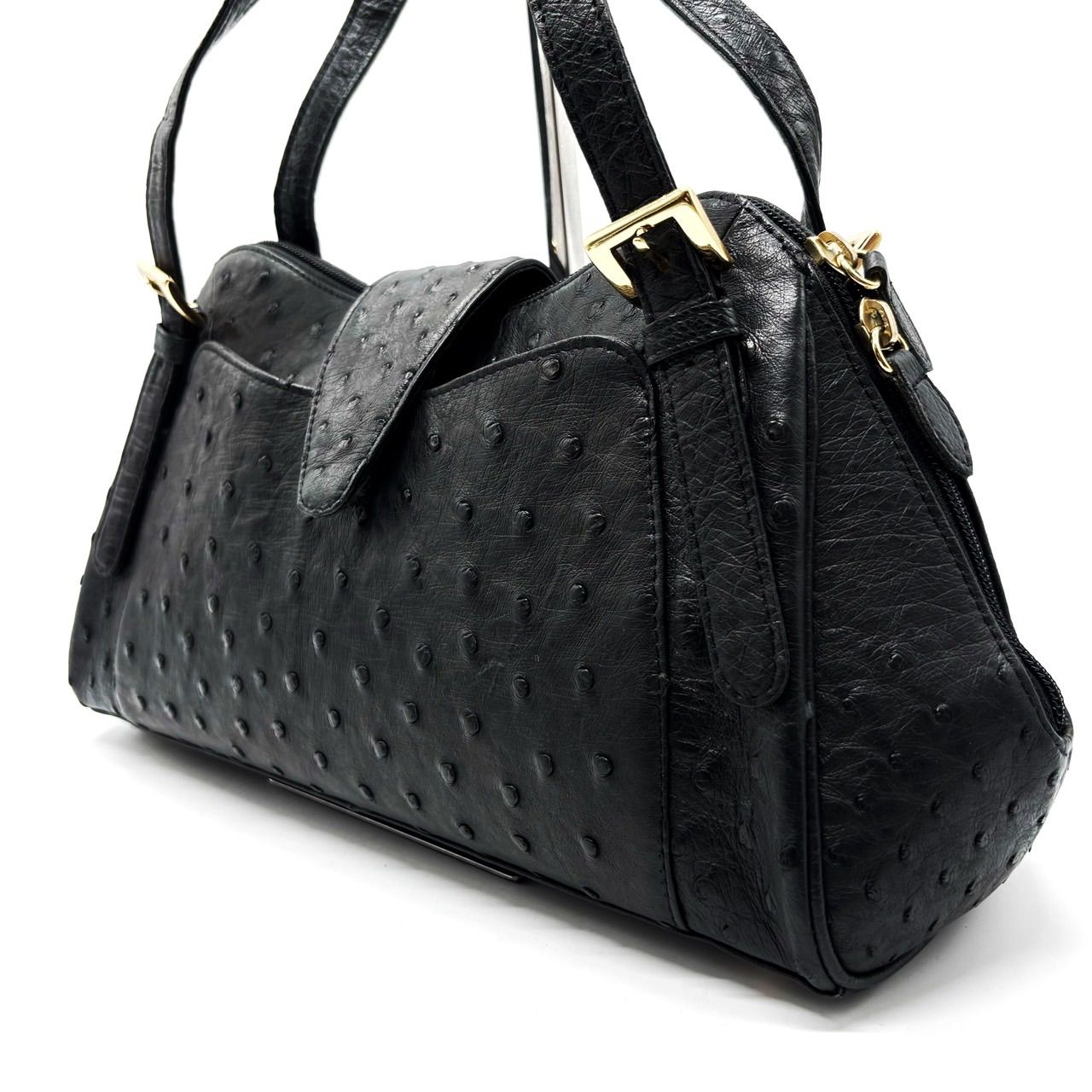 JRA ハンドバッグ トートバッグ ショルダーバッグ オーストリッチ レザー 革 ブラック 黒色 ゴールド金具 ユニセックス 男女兼用 メンズ レディース