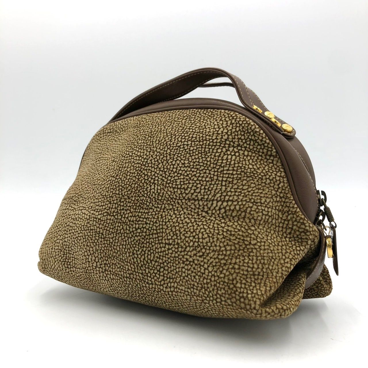 美品】PATENTED ボルボネーゼ風 うずら柄 ハンドバッグ 茶 
