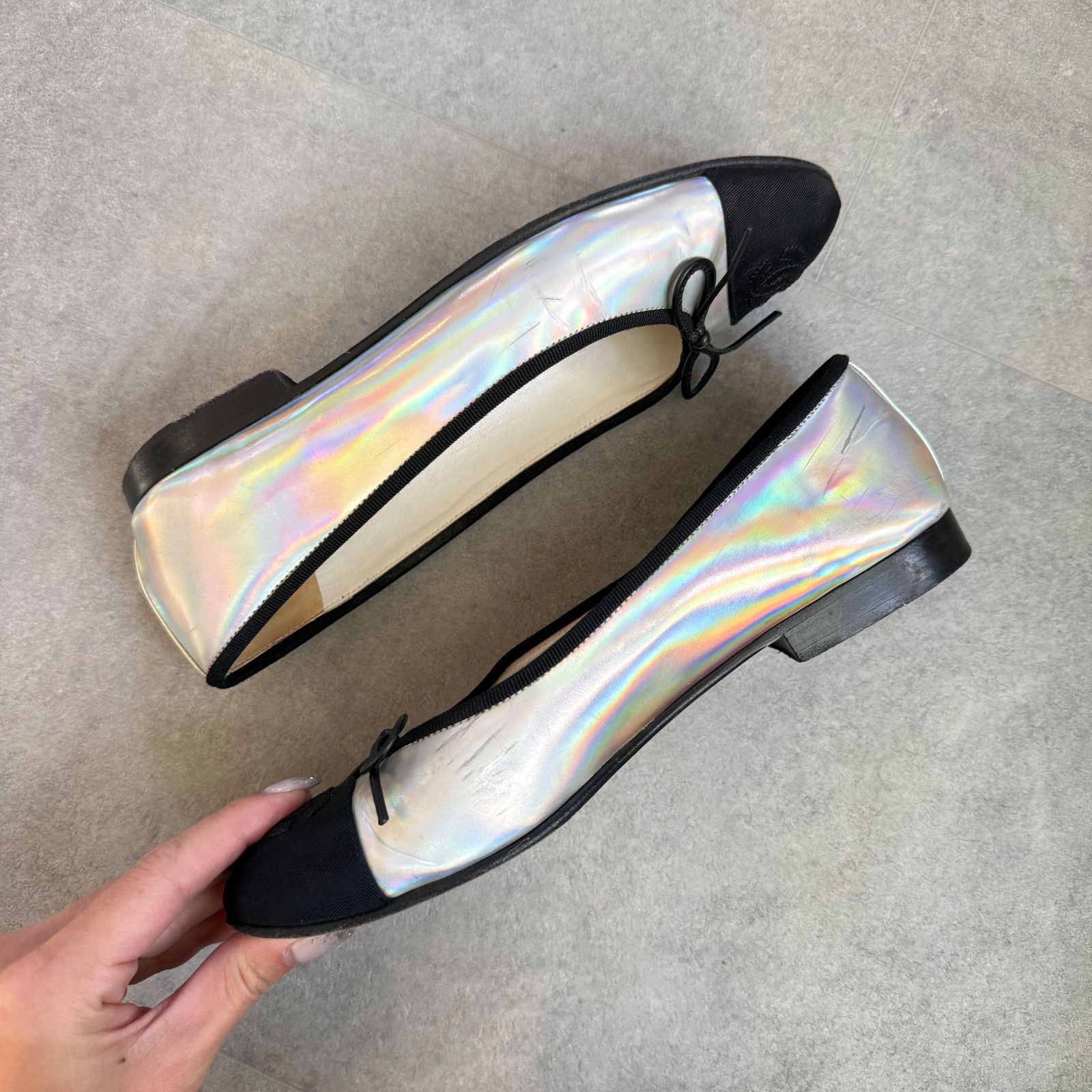 CHANEL【シャネル】ココマーク♡リボン バレリーナ フラットシューズ 希少 CHANEL シャネル ココマーク リボンバレエシューズ フラット