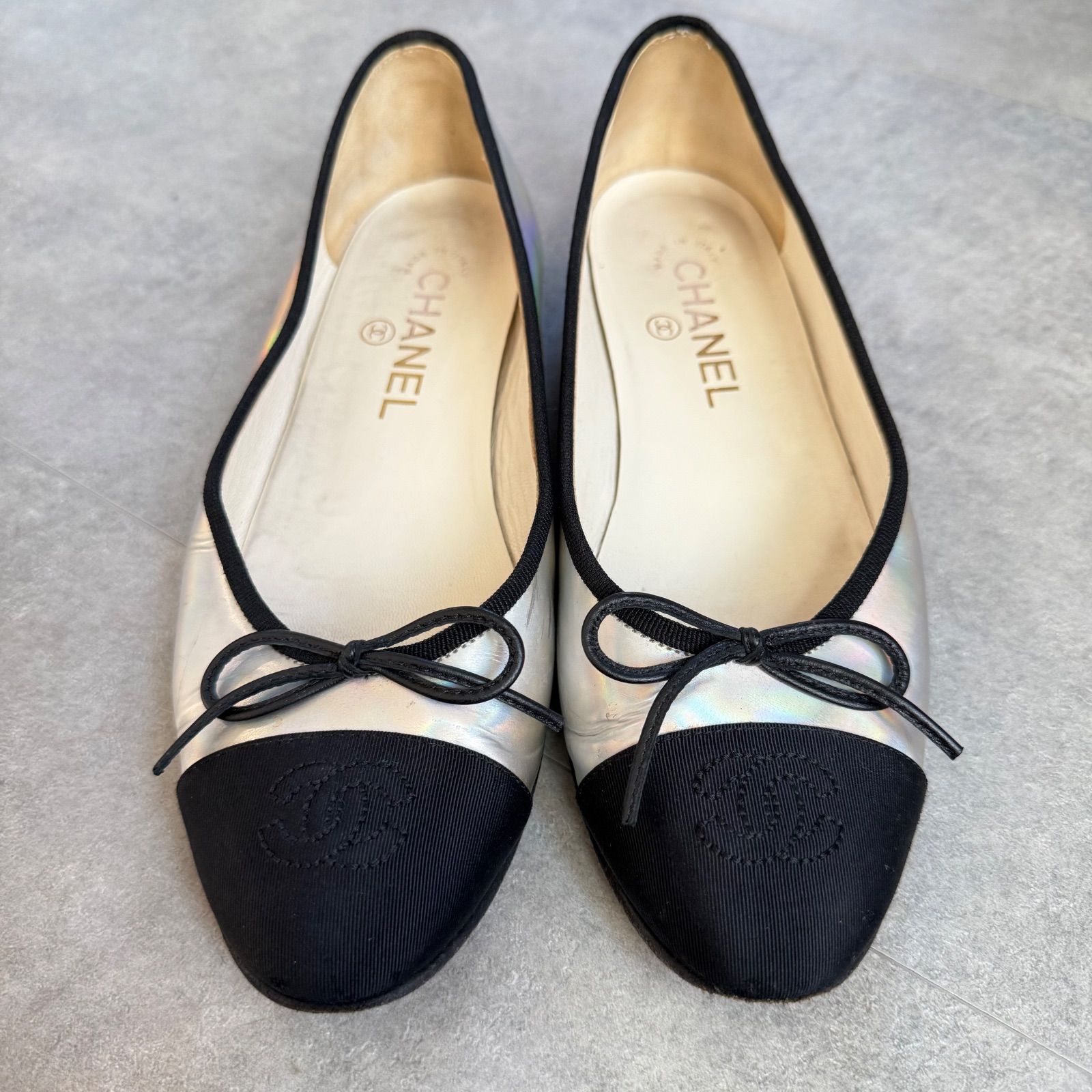 希少 CHANEL シャネル ココマーク リボンバレエシューズ フラット