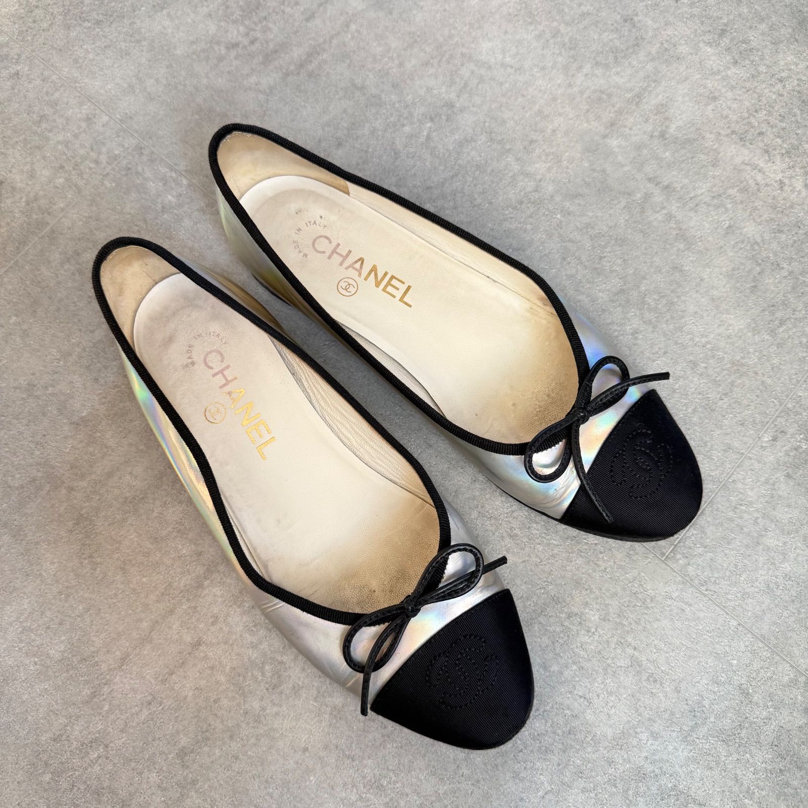 希少 CHANEL シャネル ココマーク リボンバレエシューズ フラット