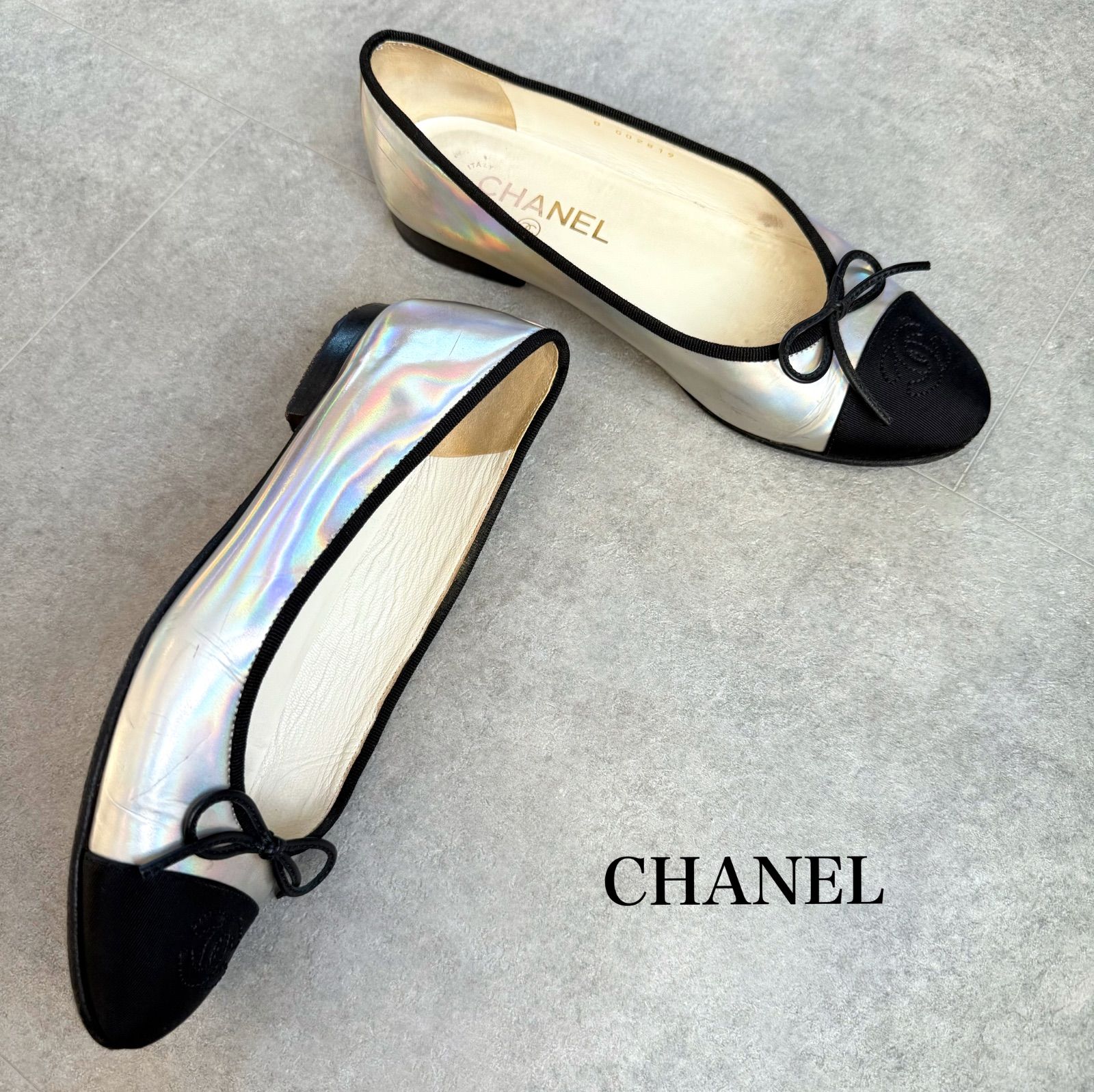 希少 CHANEL シャネル ココマーク リボンバレエシューズ フラット