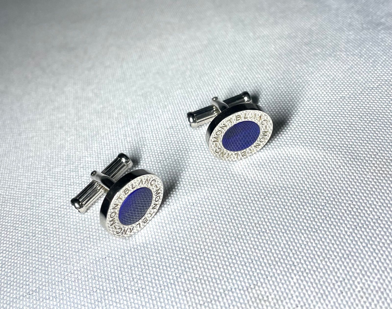 MONT BLANC シルバー ブルー カフスボタン MONT BLANC シルバー ブルー カフスボタン MontBlancモンブランカフス