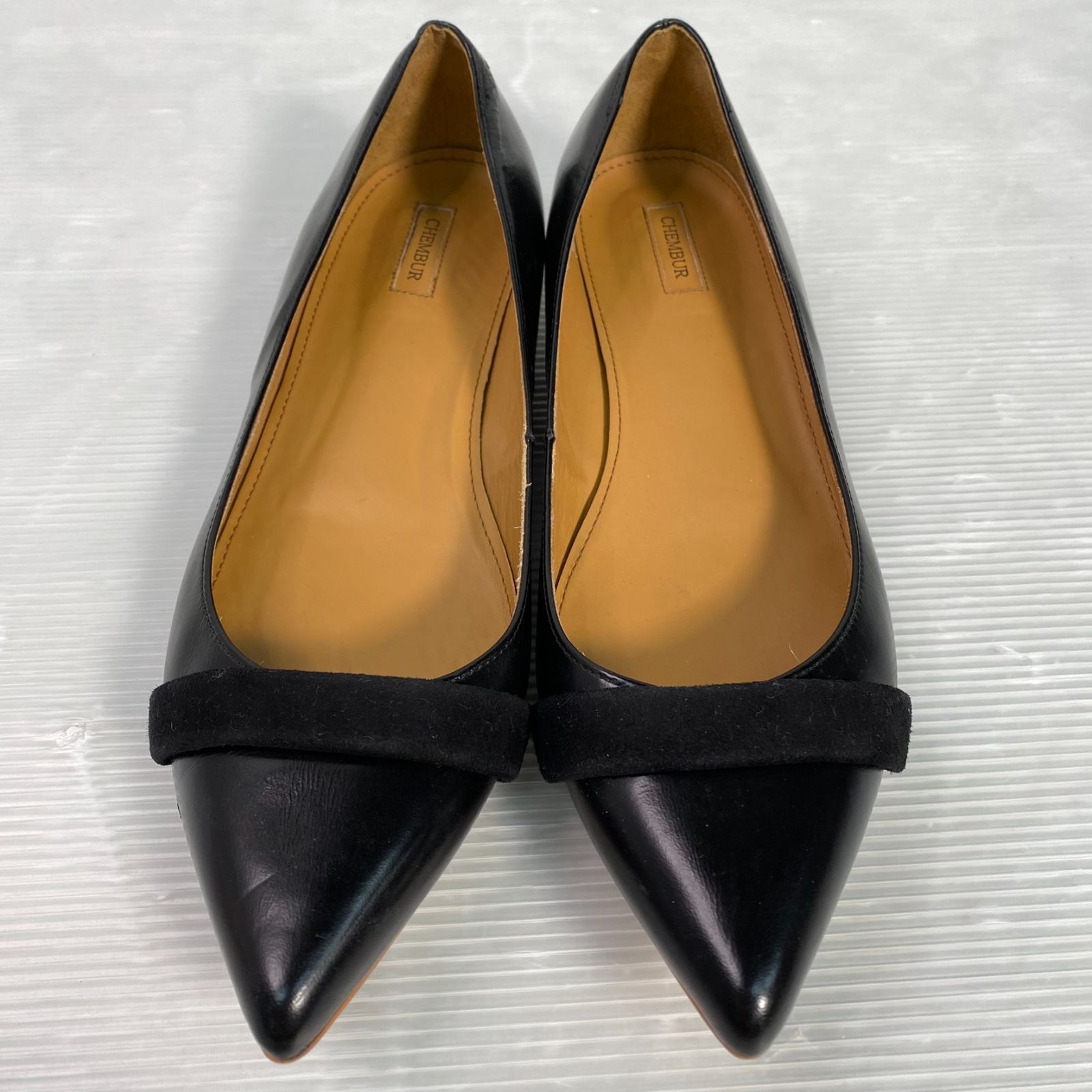 【未使用】CHEMBUR チェンバー レザー フラット パンプス 黒 24.5 未使用】CHEMBUR チェンバー レザー フラット パンプス 黒 24.5 未使用