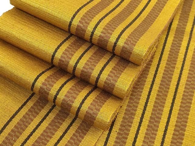 黄八丈　帯　中古 平和屋着物○極上 本場黄八丈 紬 半幅帯 間道 逸品 未使用 DZAB1764kh6