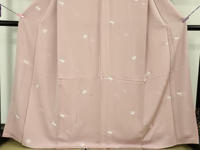 平和屋着物●極上　小紋　お召地　兎　うさぎ　鴇色地　逸品　未使用　DZAB1906kh6 平和屋着物○極上 小紋 お召地 兎 うさぎ 鴇色地 逸品 未使用