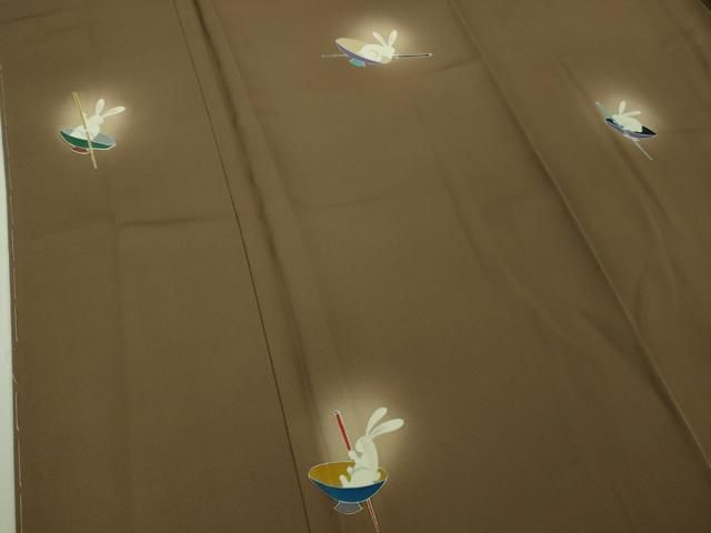 平和屋着物●極上　小紋　兎　うさぎ　一寸法師　蛍暈し　銀煤竹色地　逸品　未使用　DZAB1918kh6 平和屋着物○極上 小紋 兎 うさぎ 一寸法師 蛍暈し 銀煤竹色地 逸品 未